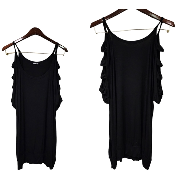 Heimish USA Black Slotted Cold Should Long Tunic Black Top Size Large - Picture 1 of 12